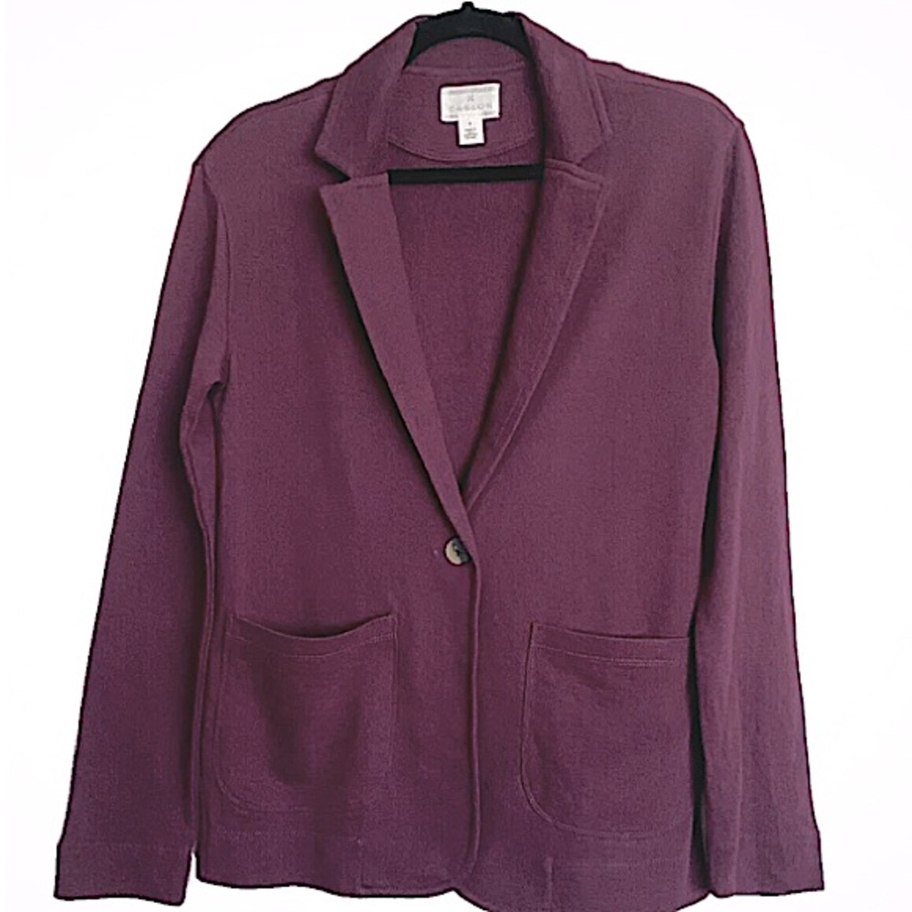Caslon Relaxed Knit Blazer Jacket L Wine Pockets Casual Sophisticated Relaxed